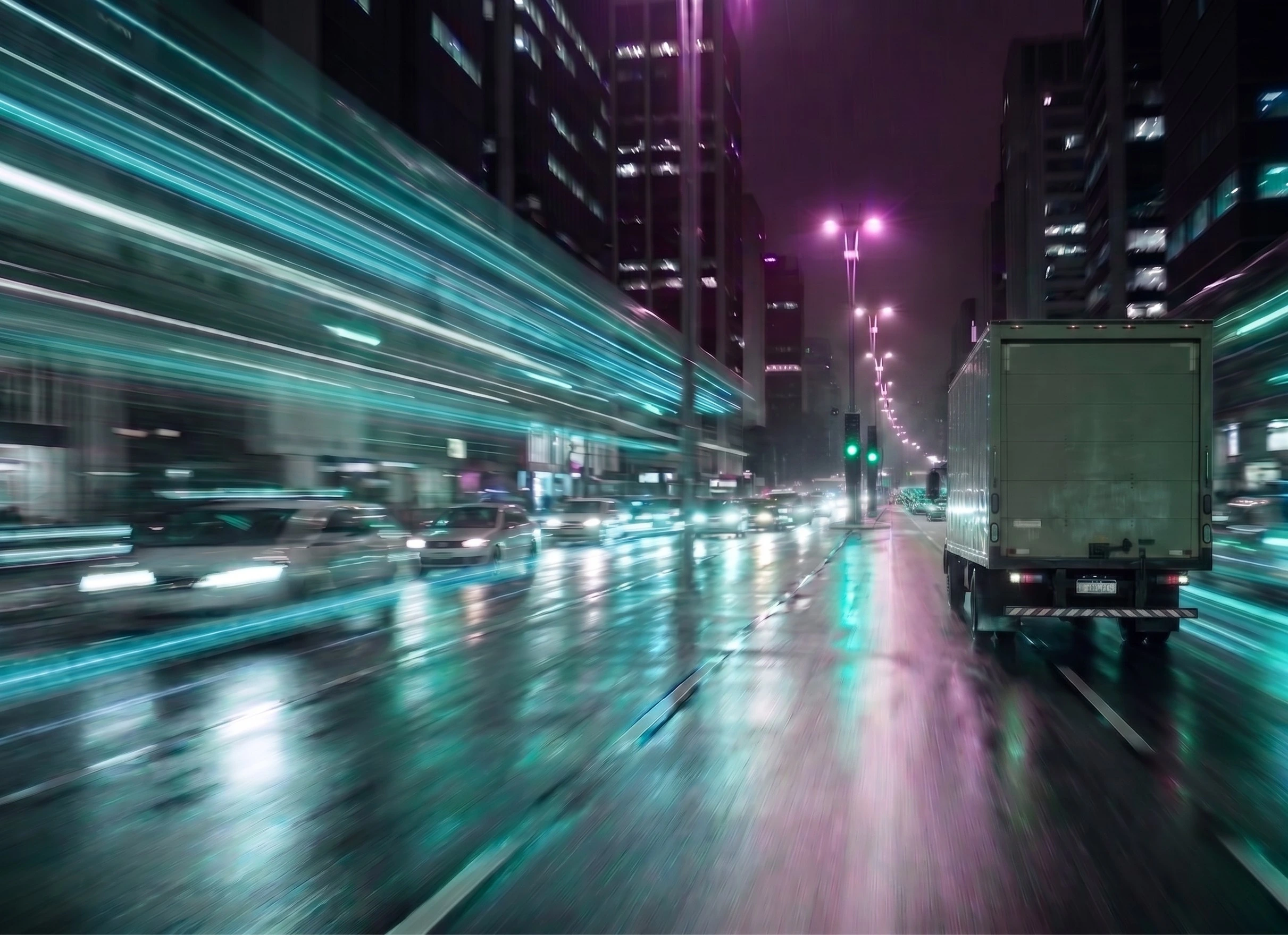 Box truck on a depot lane at first light